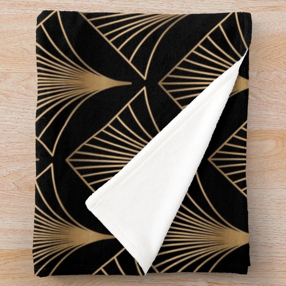 Elegant gold and black geometric pattern plush blanket