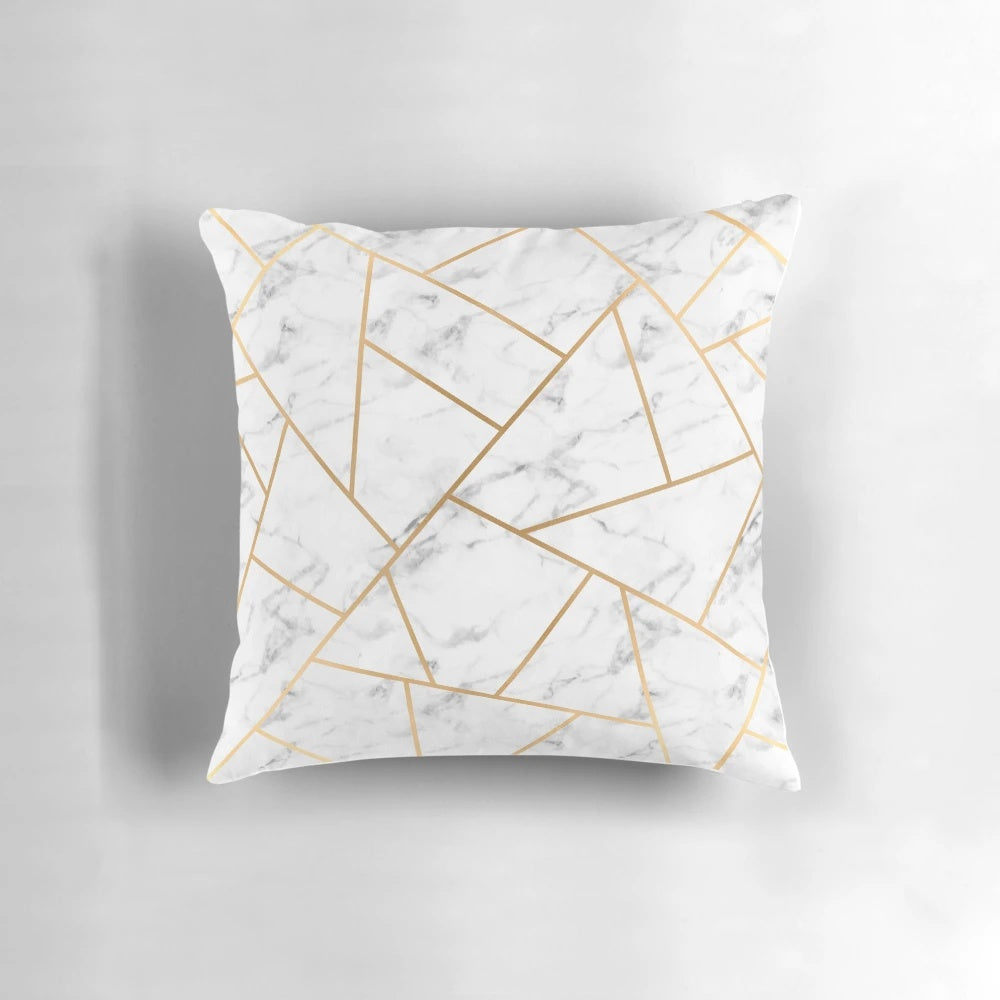White marble and gold geometric design decorative pillow