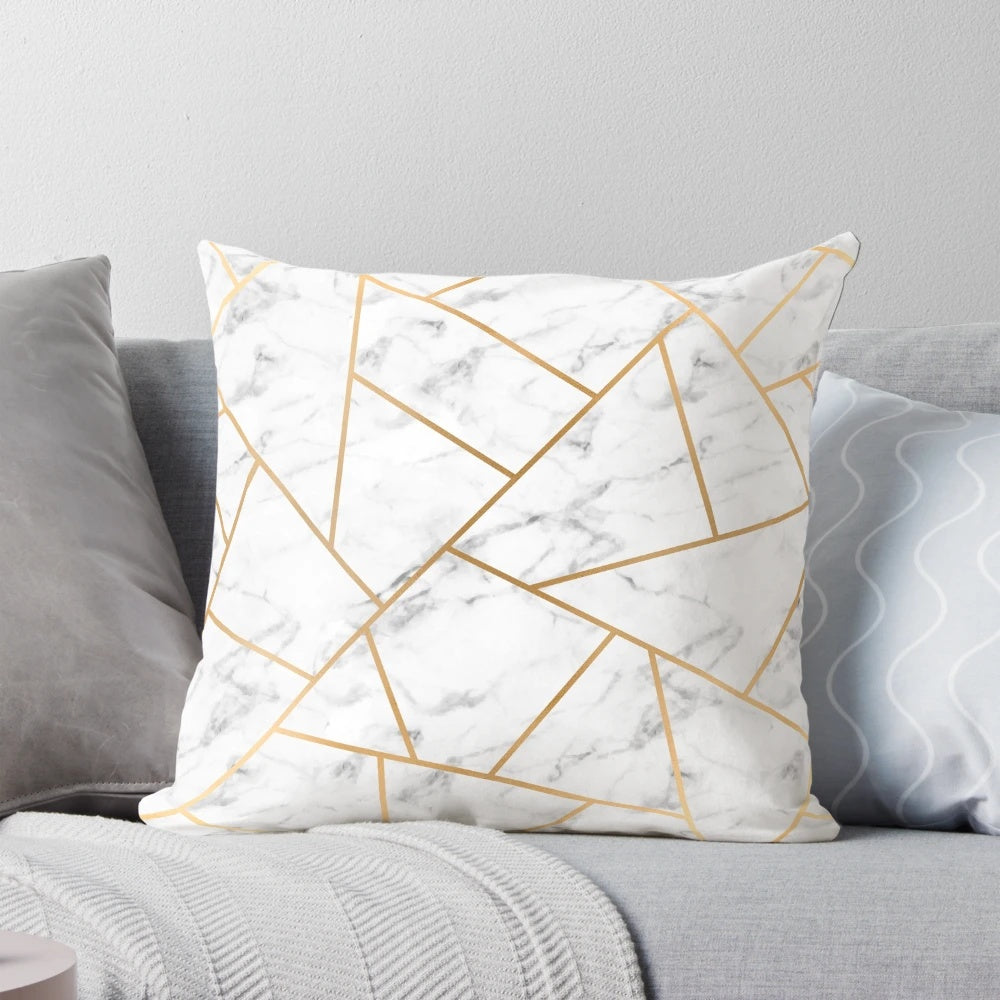 White marble and gold geometric design decorative pillow