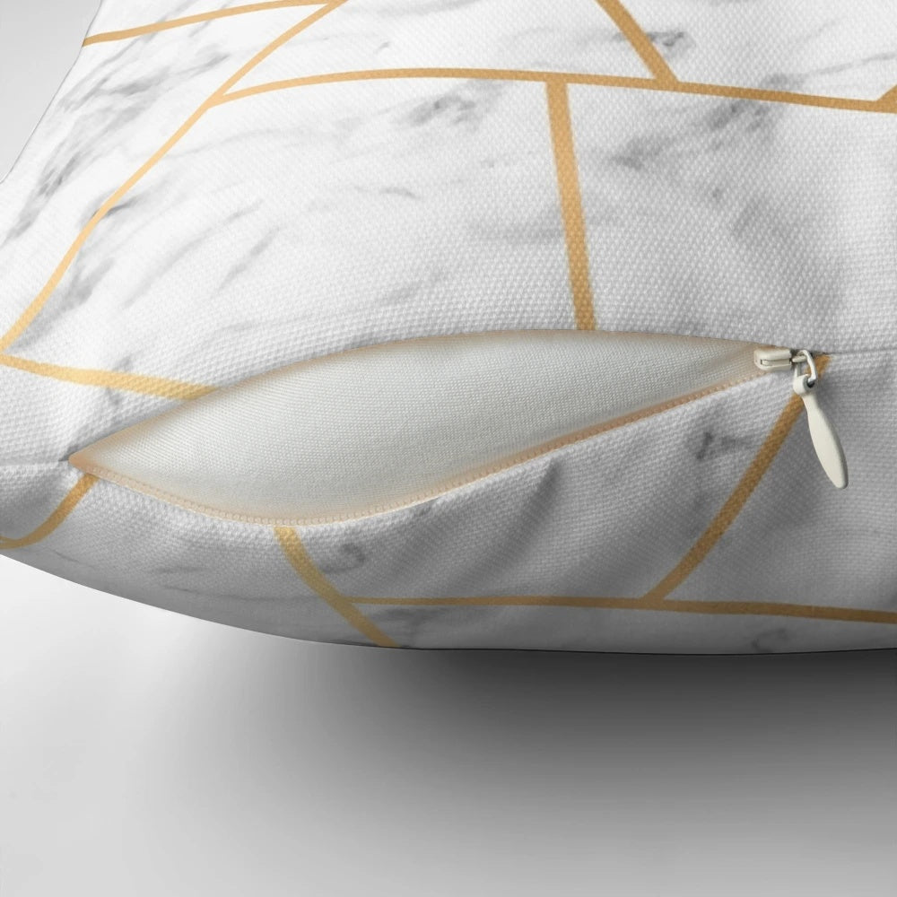 White marble and gold geometric design decorative pillow