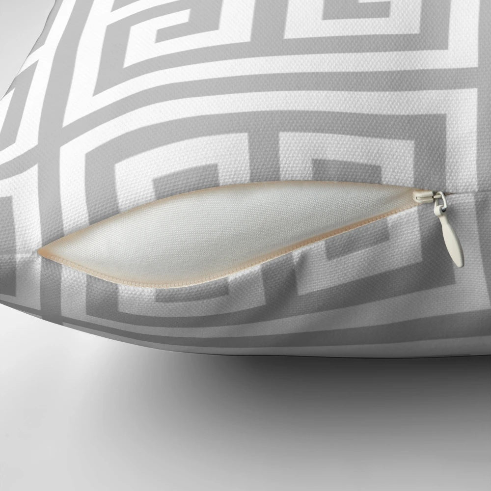 Geometric pattern silver gray and white pillow