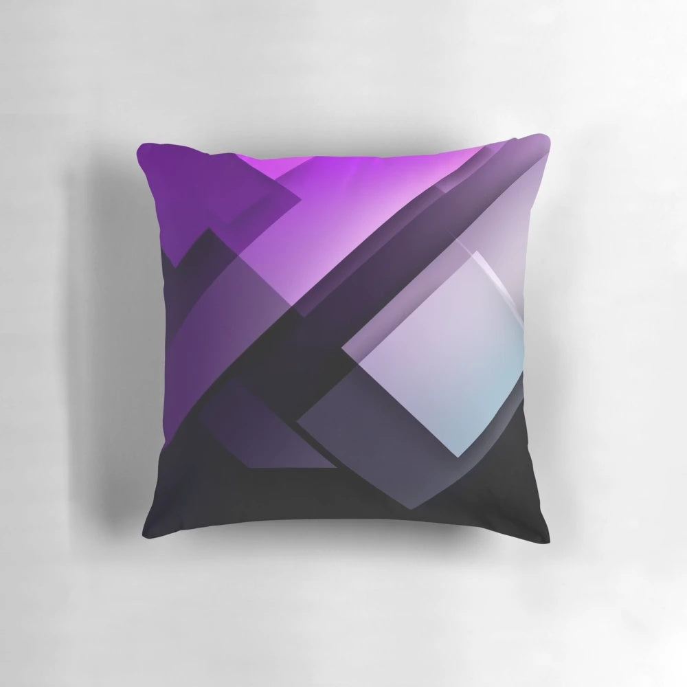 Elegant geometric design pillow in shades of purple, white, and black