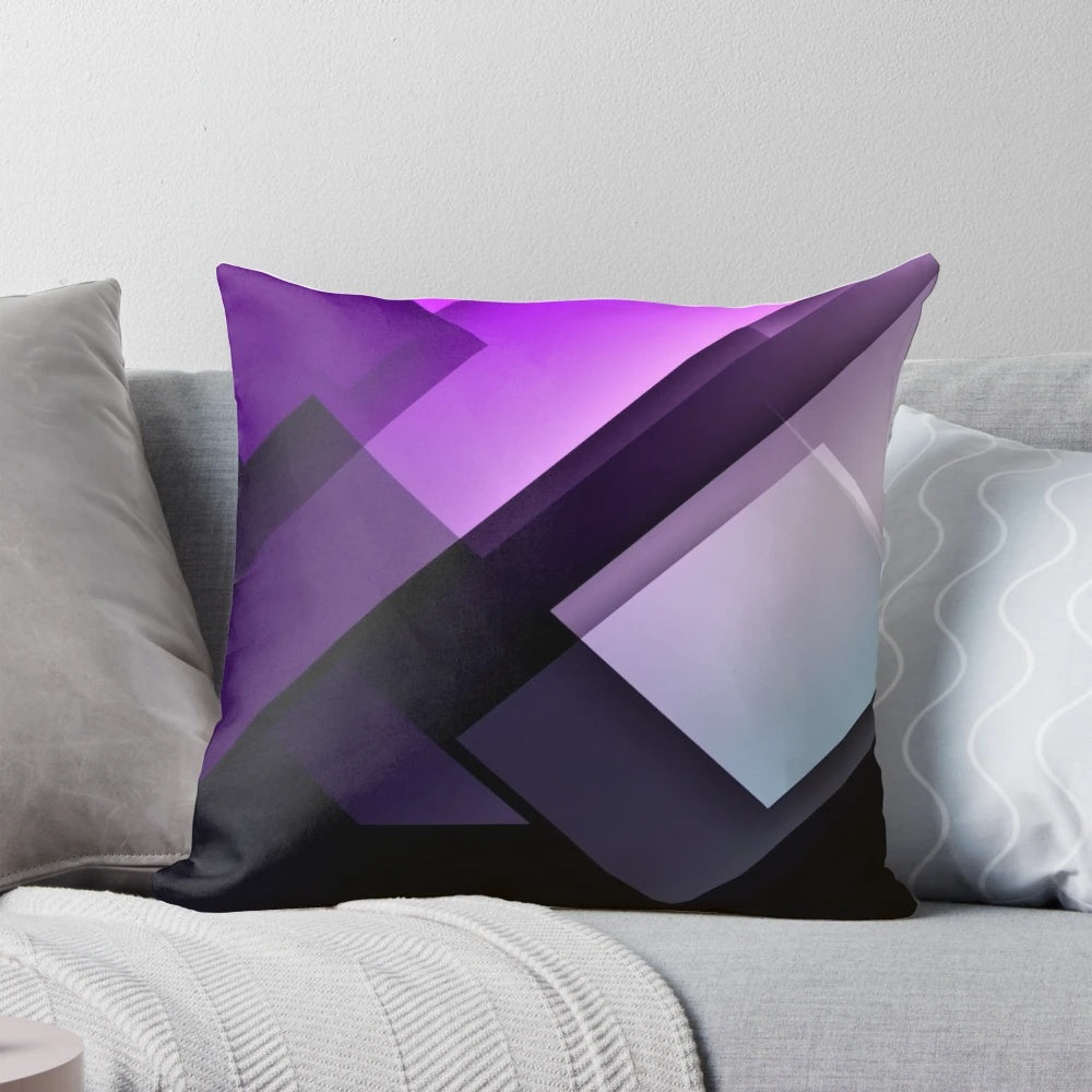 Elegant geometric design pillow in shades of purple, white, and black