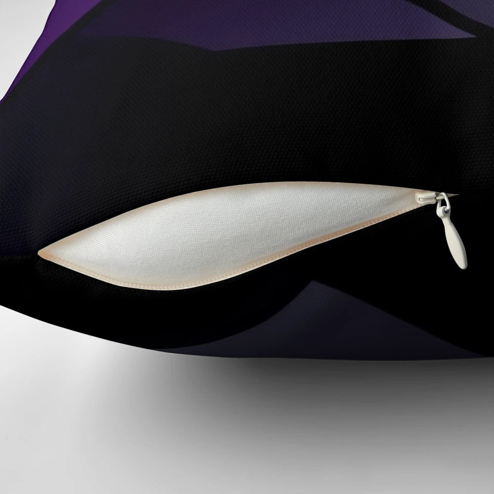 Elegant geometric design pillow in shades of purple, white, and black