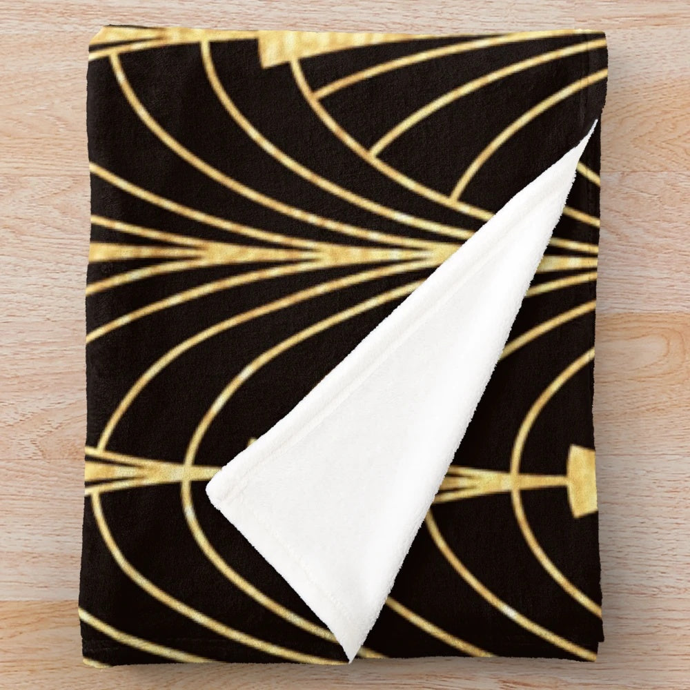 Sophisticated gold art deco pattern plush blanket