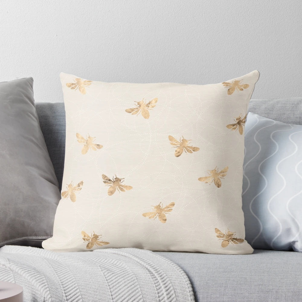 Gold Bee Textured Cream Pillow