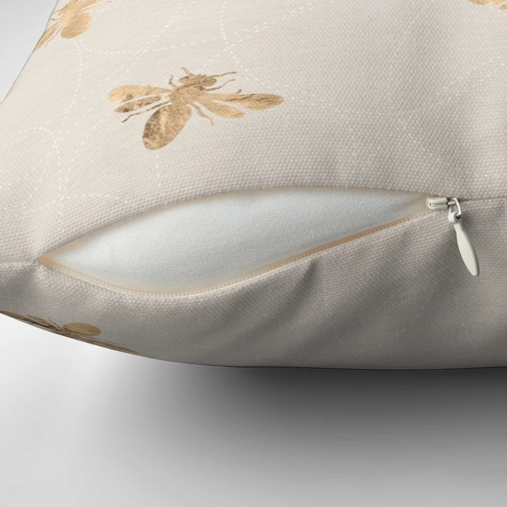 Gold Bee Textured Cream Pillow