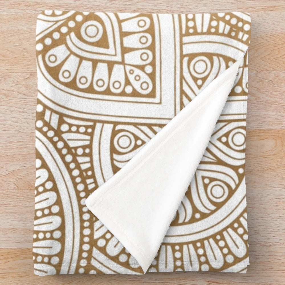 Gold mandala pattern plush blanket with shimmery abstract design