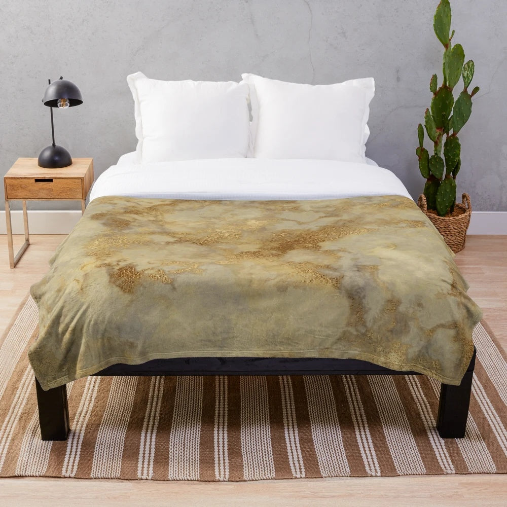 Gold metallic marble pattern plush blanket