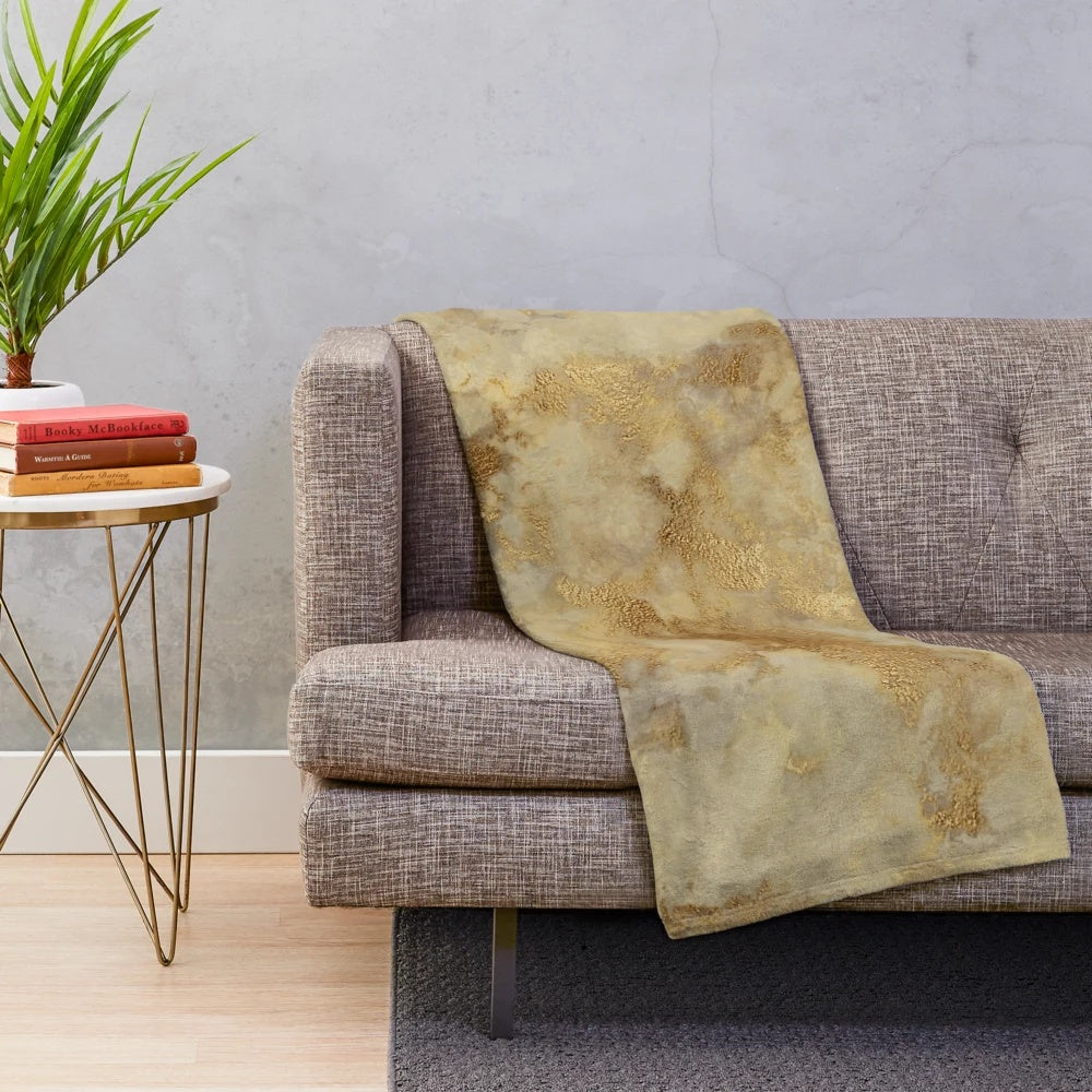 Gold metallic marble pattern plush blanket