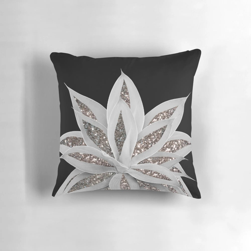 A gray agave plant with silver glitter accents, perfect for luxury home decor.