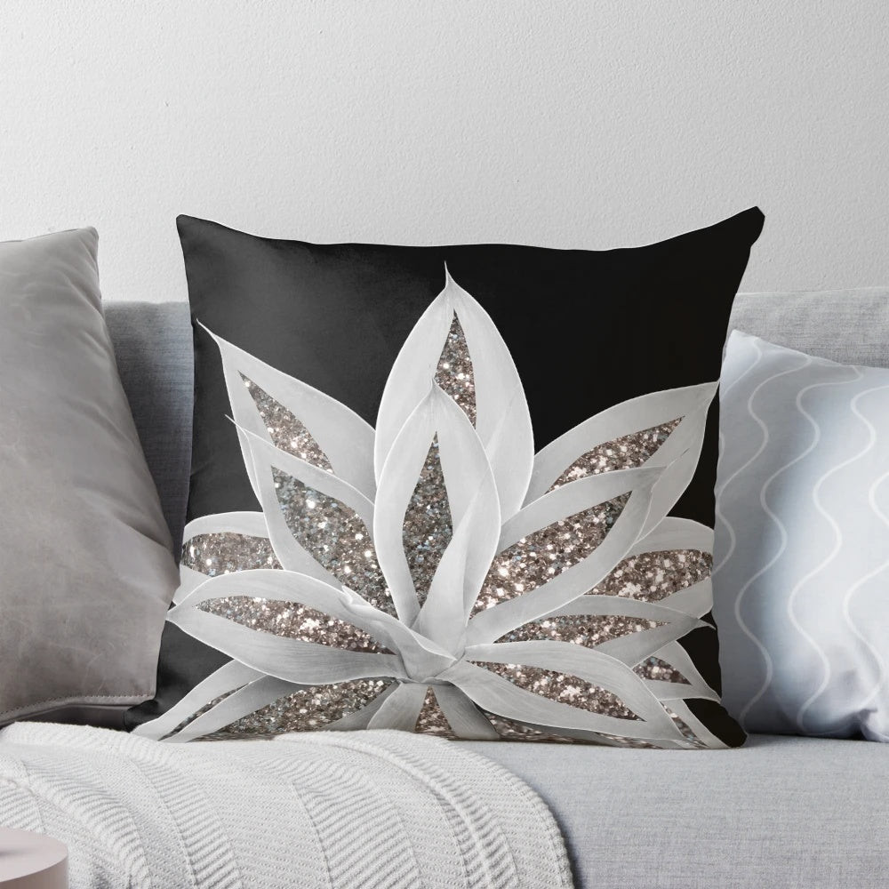 A gray agave plant with silver glitter accents, perfect for luxury home decor.
