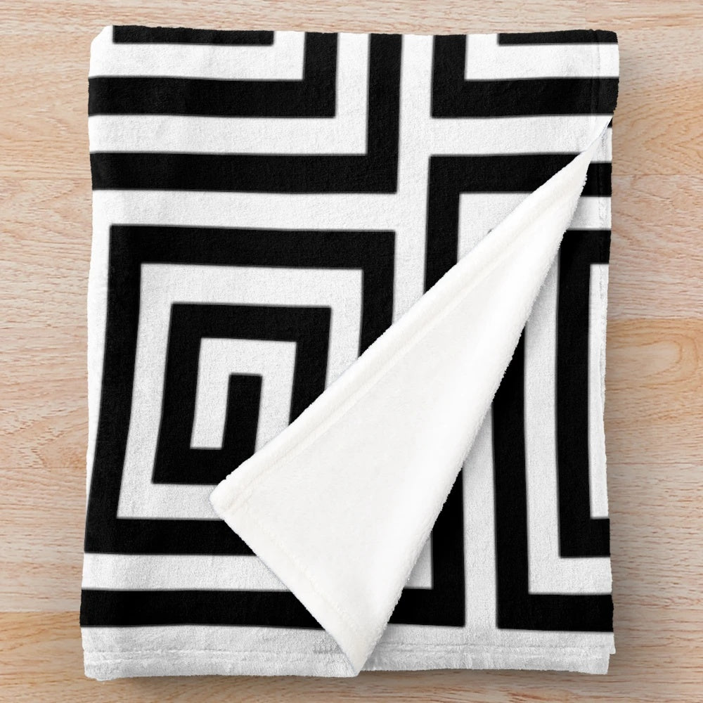Stylish Greek key pattern plush blanket in black and white