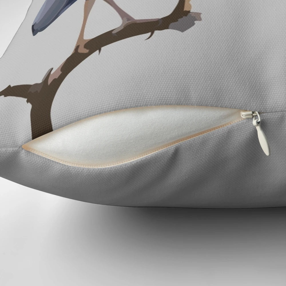 Beautifully detailed grey heron bird printed on a soft, high-quality pillow for nature-themed home decor