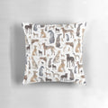 Decorative pillow featuring a watercolor pattern of greyhounds, lurchers, and wippets.