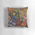 Vibrant floral pillow featuring Gustav Klimt's iconic "Flower Garden" artwork