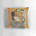 Decorative pillow featuring Gustav Klimt's iconic painting "The Family Embrace