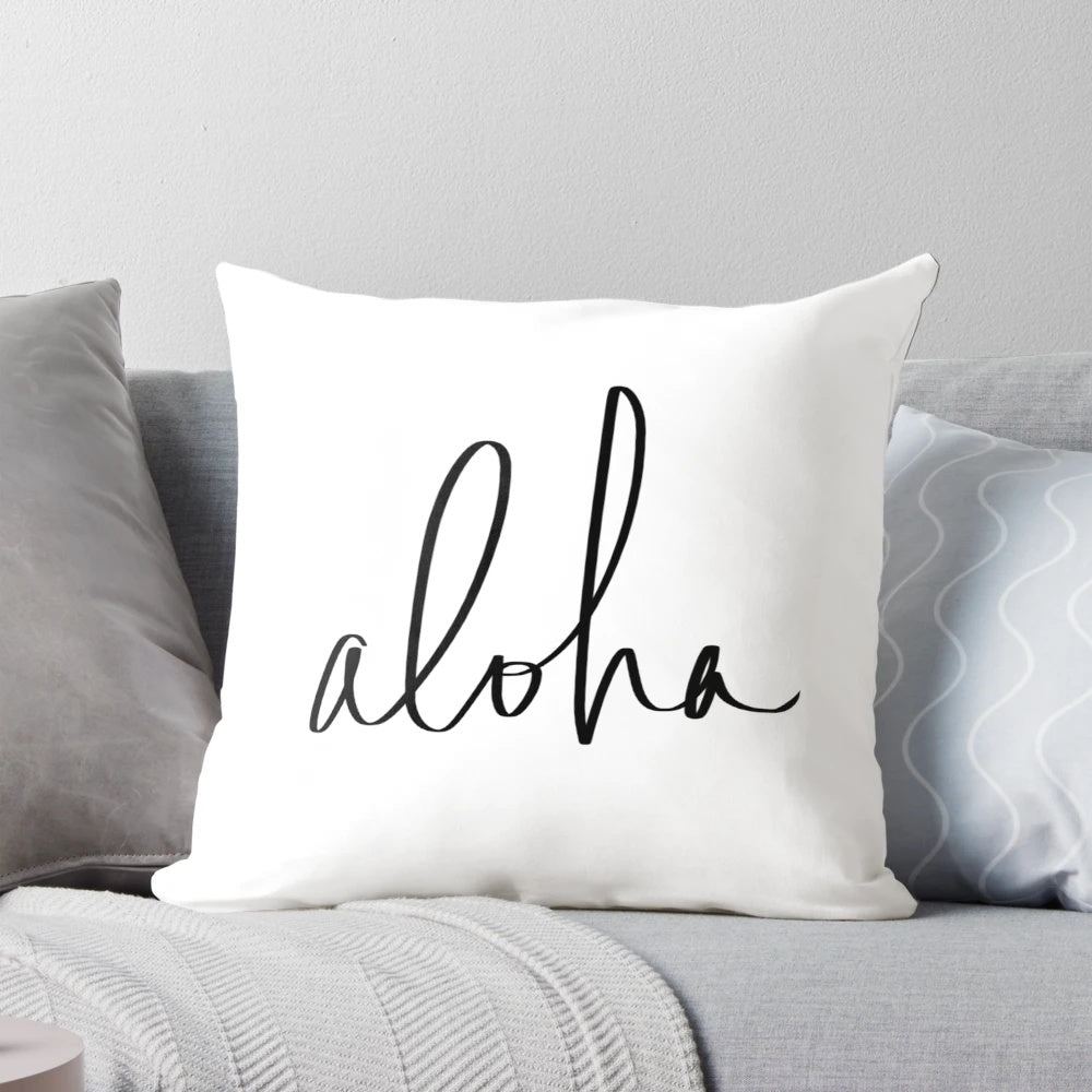 Aloha Hawaii Typography Pillow with Handwritten Cursive Text