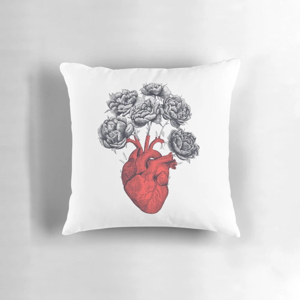Beautiful heart-shaped pillow with delicate peonies, creating a charming French-inspired design.