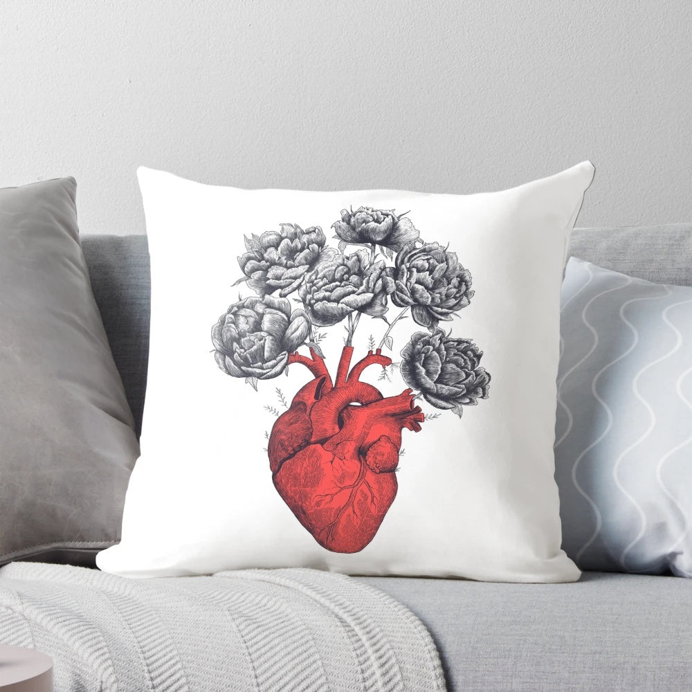 Beautiful heart-shaped pillow with delicate peonies, creating a charming French-inspired design.