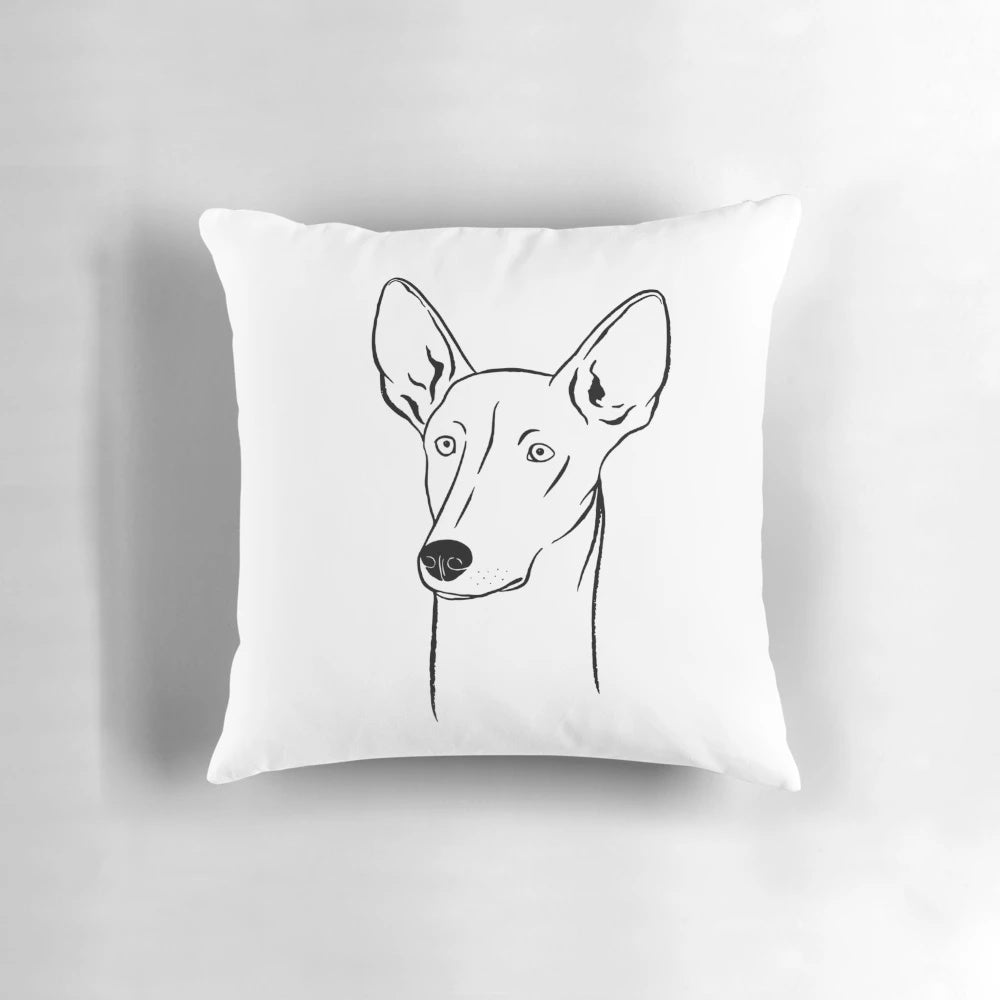 Minimalistic black and white portrait of an Ibizan hound, an elegant dog breed.