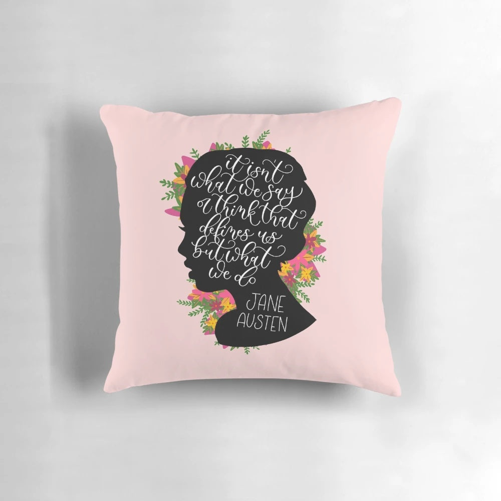 Jane Austen quote throw pillow featuring an inspirational literary quote