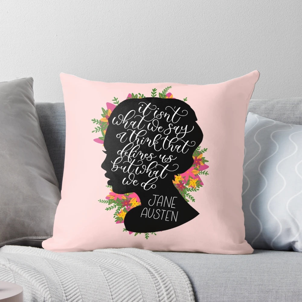 Jane Austen quote throw pillow featuring an inspirational literary quote