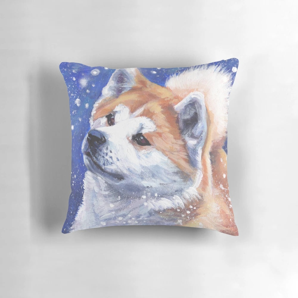 Realistic painting of a Japanese Akita dog on a decorative pillow