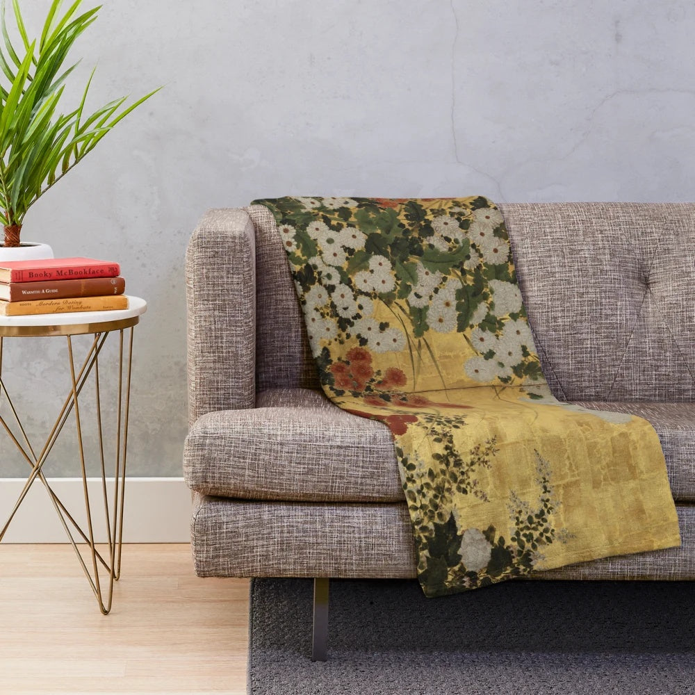 Japanese Chrysanthemum Floral Plush Blanket