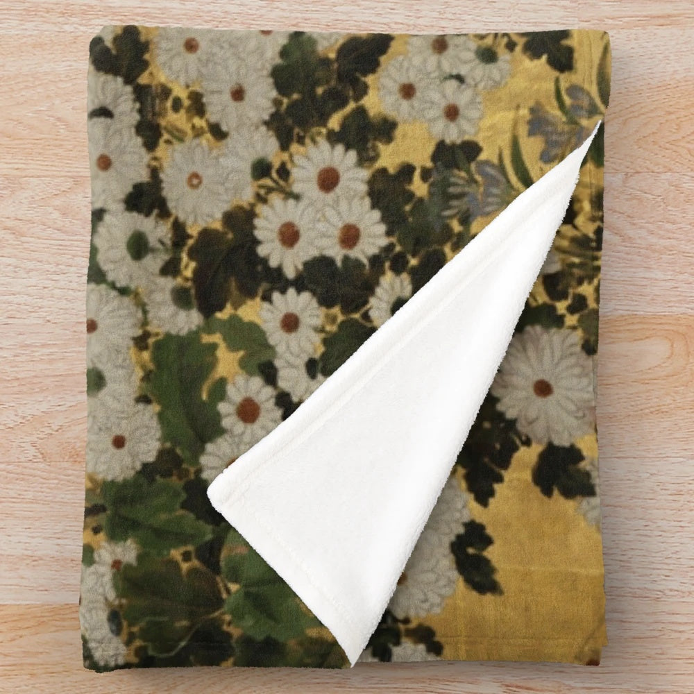 Japanese Chrysanthemum Floral Plush Blanket