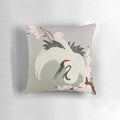 Vintage-style Japanese crane and sakura blossom decorative pillow