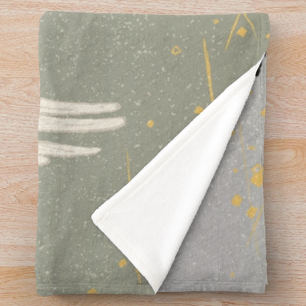 Japanese crane plush blanket in pink, green, and black with sakura blossoms