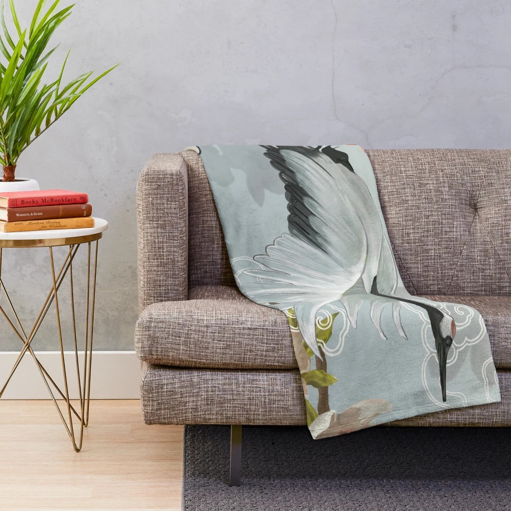 Japanese Crane Plush Blanket with a beautiful, elegant crane pattern
