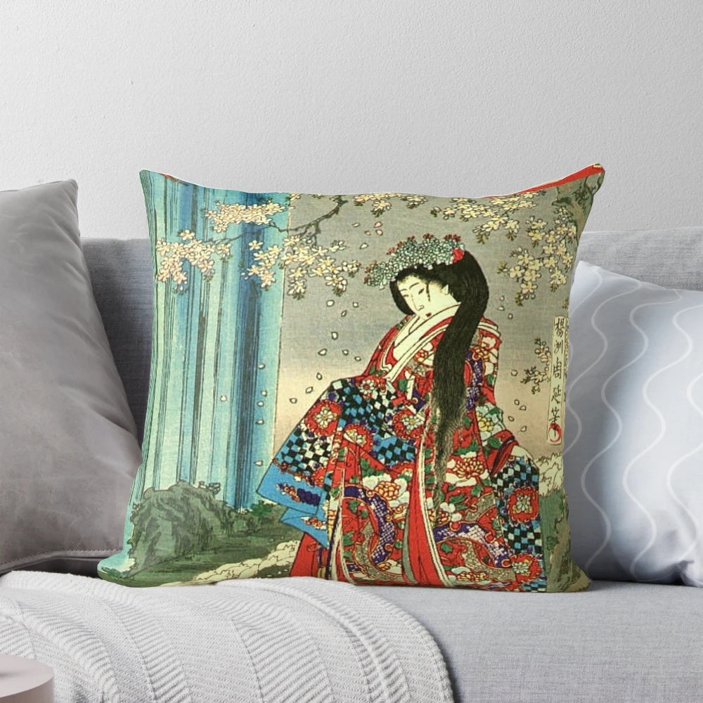 Decorative Japanese Geisha Lady Pillow with Vibrant Asian-Inspired Artwork
