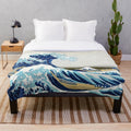 The Great Wave of Kanagawa plush blanket with Japanese art
