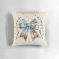 Beautifully designed Jesus Christmas coquette bow pillow with a nativity scene and bible verse
