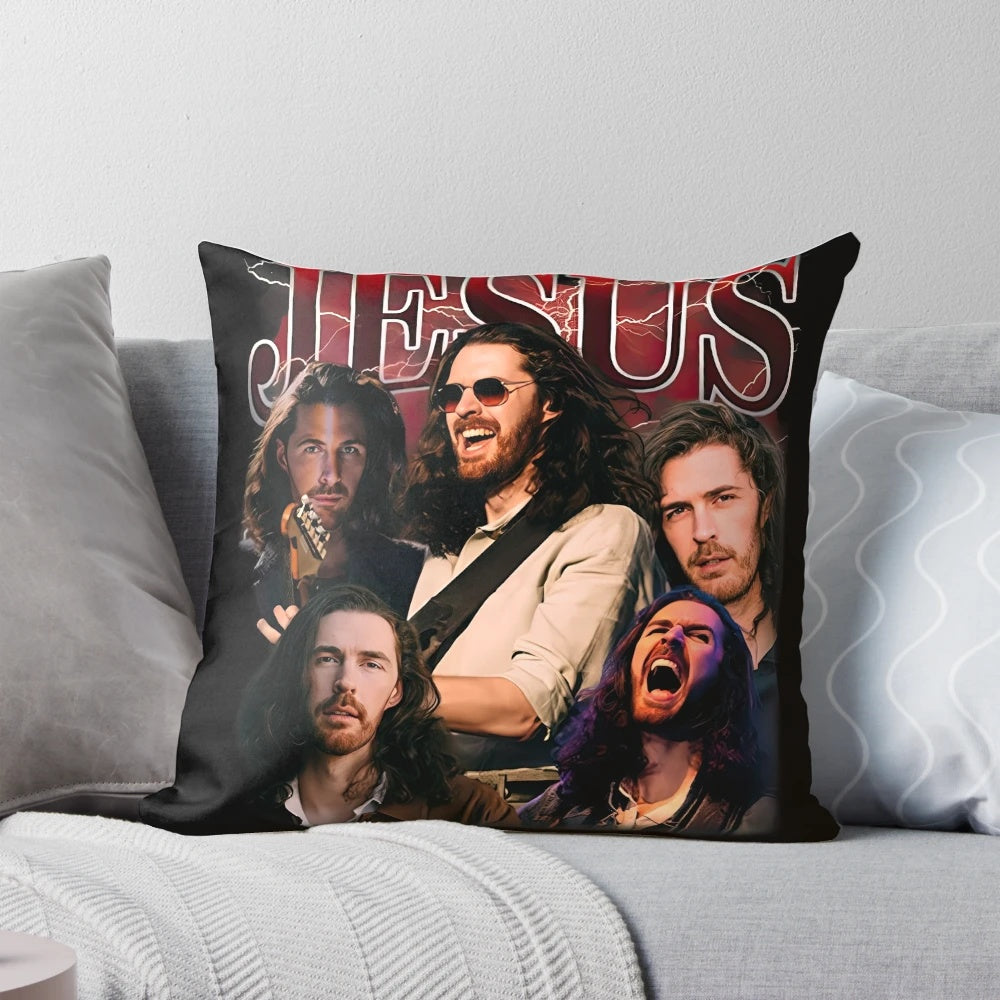 Soft, comfortable pillow featuring a stylish design with the text "Jesus Shirt, Easter Shirt, Christian Easter Shirt" and Hozier-inspired music references.