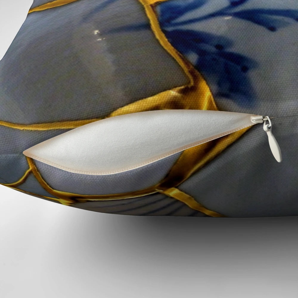 Kintsugi-inspired decorative pillow with a unique Japanese ceramic design