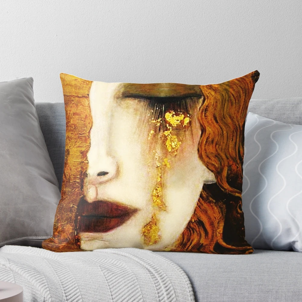Decorative pillow featuring Gustav Klimt's famous "Golden Tears" artwork