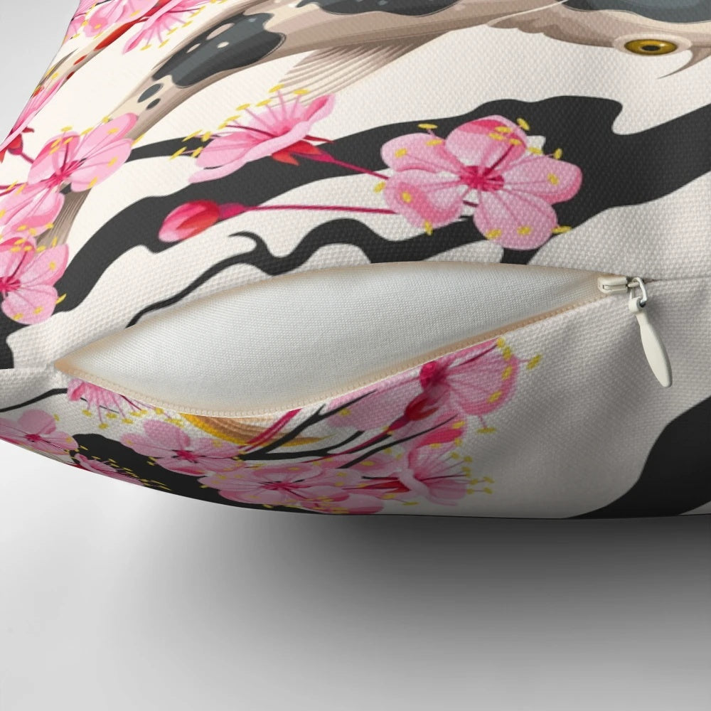 Beautiful koi carp and sakura flower design on a decorative throw pillow