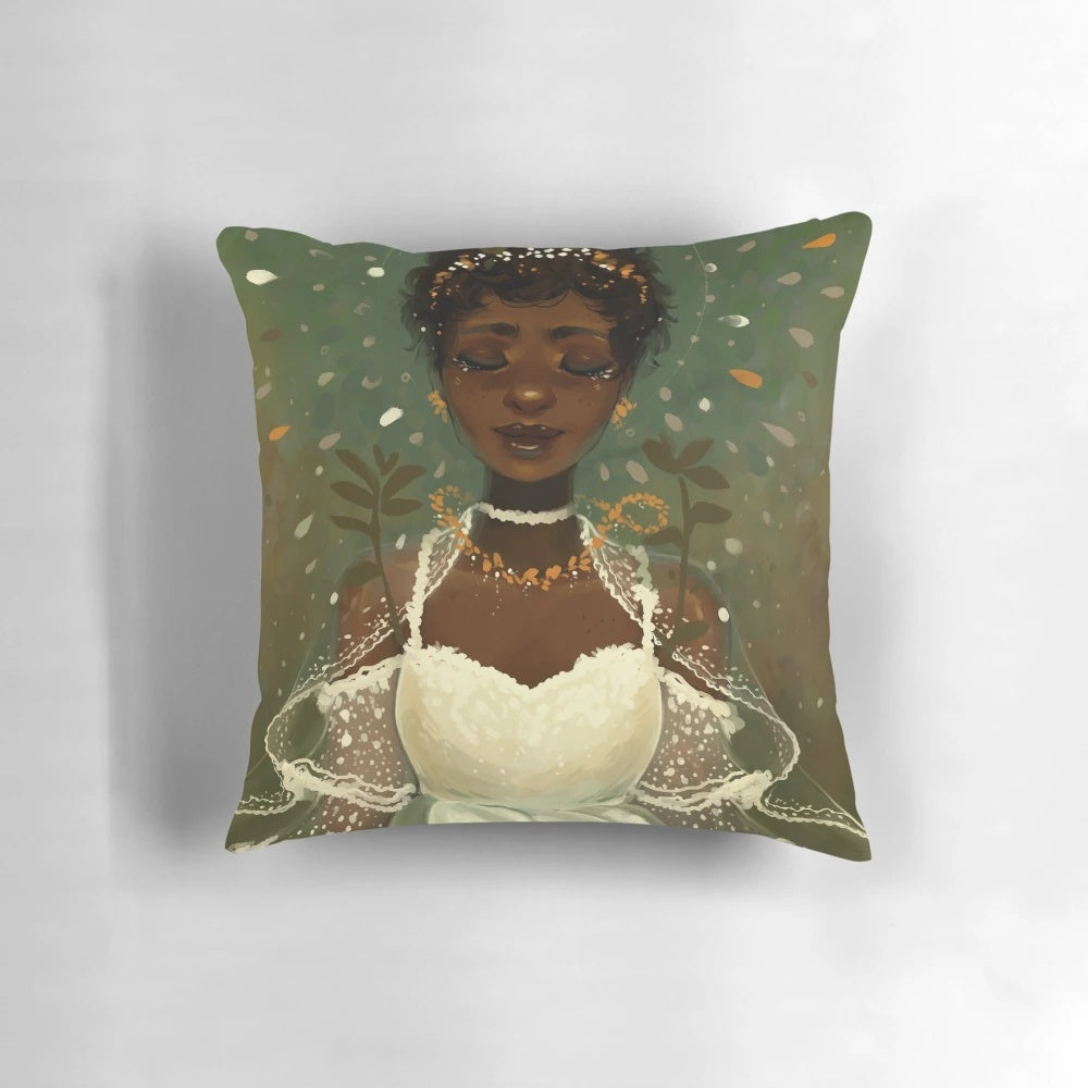 A beautiful lace pillow with a natural, ethereal design