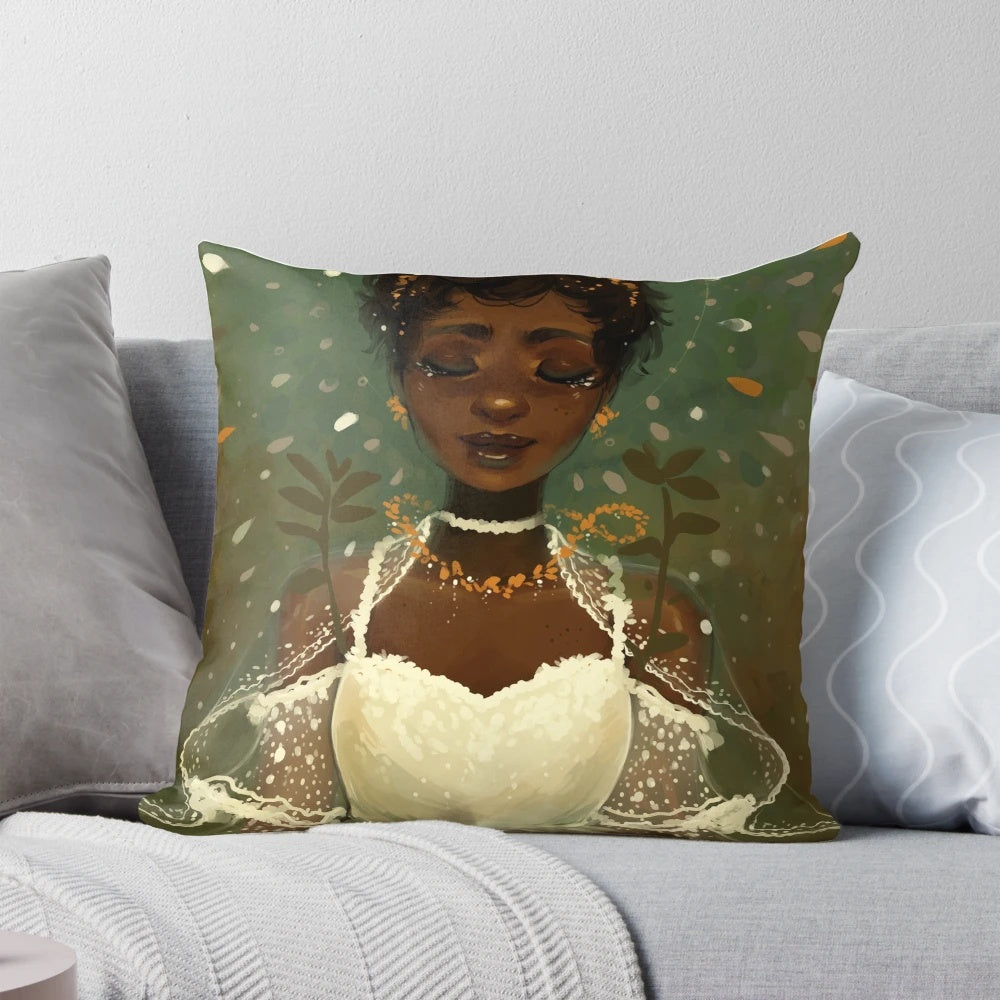 A beautiful lace pillow with a natural, ethereal design
