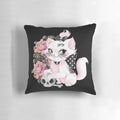 Stylish black and white pillow featuring a tattooed cat for a chic, gothic aesthetic.