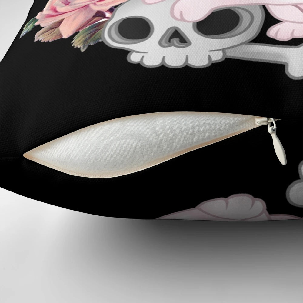Stylish black and white pillow featuring a tattooed cat for a chic, gothic aesthetic.