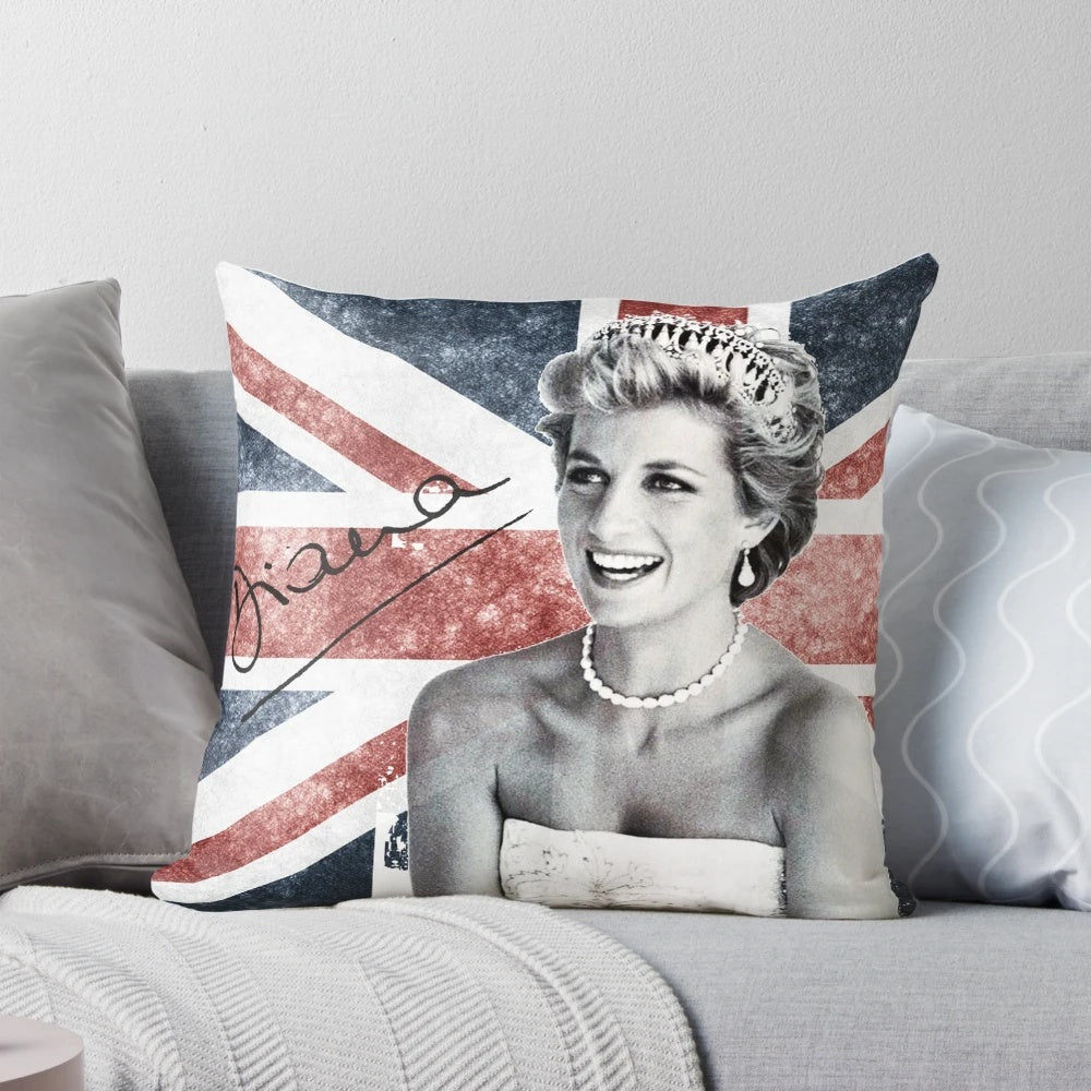 Soft, plush Lady Diana pillow featuring the iconic image of the "English Rose" princess