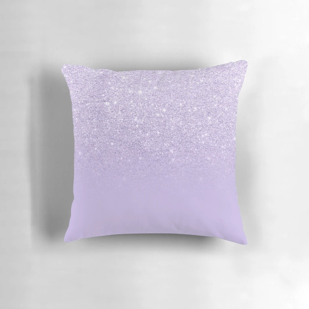 Stylish purple and lavender ombre color block pillow with a faux glitter finish, creating a chic and luxurious look.