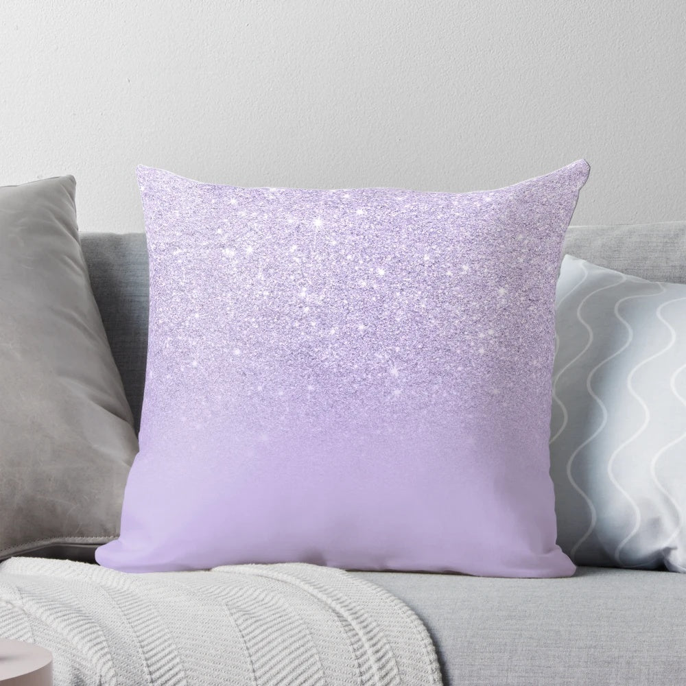 Stylish purple and lavender ombre color block pillow with a faux glitter finish, creating a chic and luxurious look.