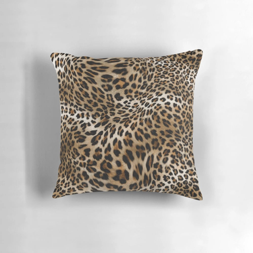 Leopard print decorative pillow with a seamless animal pattern design
