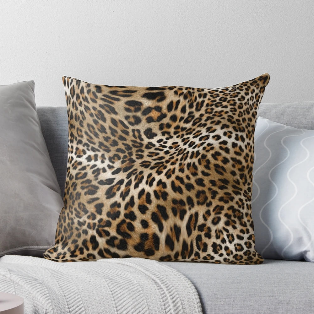 Leopard print decorative pillow with a seamless animal pattern design