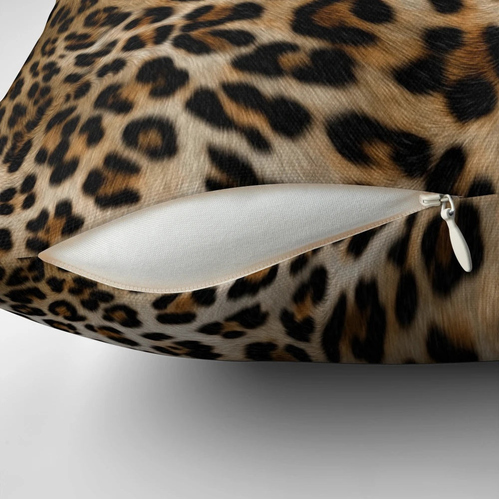 Leopard print decorative pillow with a seamless animal pattern design